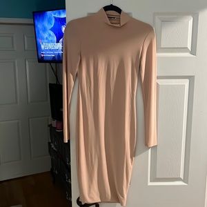Fashion nova med size nude color midi long sleeve dress
